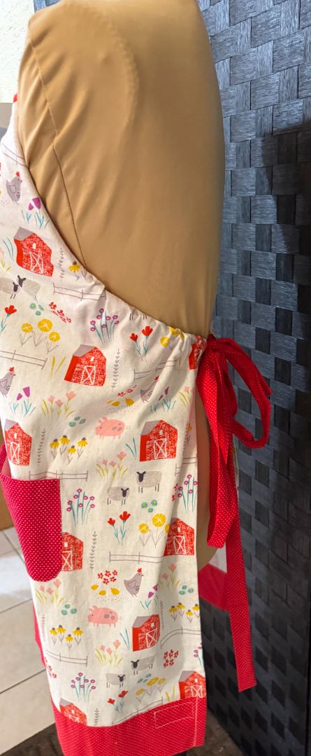 Red and White Farm Animals Handmade by Kelly Adult Apron, Adjustable