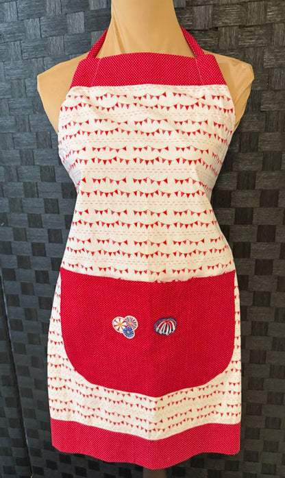 Red and Cream Flags and Fireworks Handmade by Kelly Adult Apron, Adjustable
