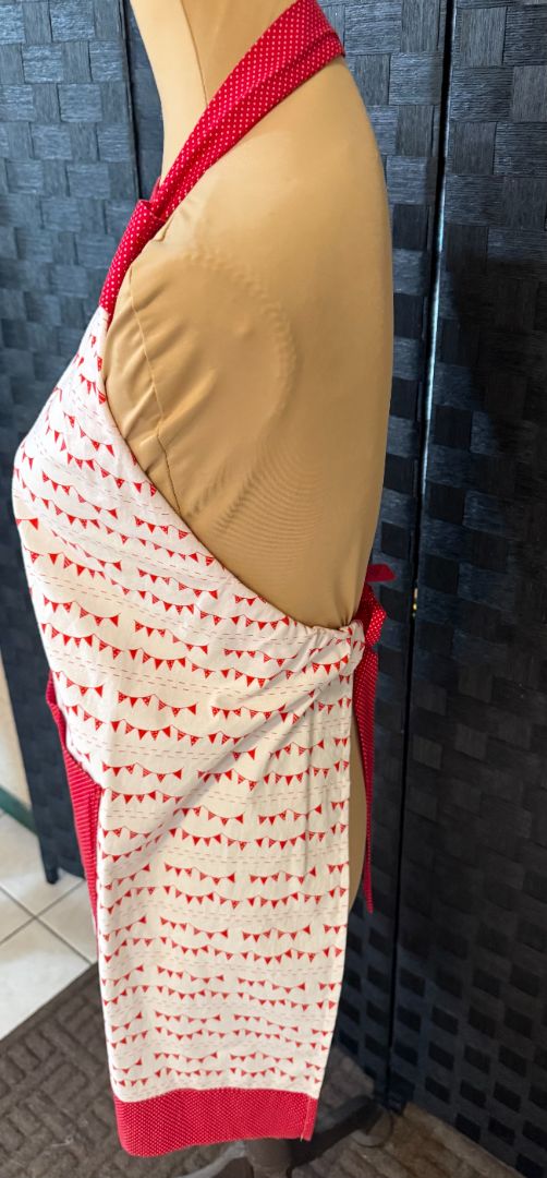Red and Cream Flags and Fireworks Handmade by Kelly Adult Apron, Adjustable