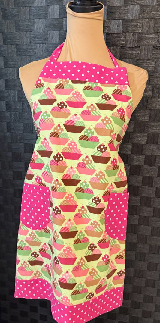 Pink and Green Ice Cream Scoop Theme Handmade by Kelly Adult Apron, Adjustable