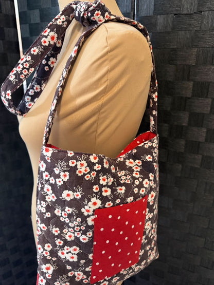 Red black and white flowers Handmade by Kelly Hand Bags