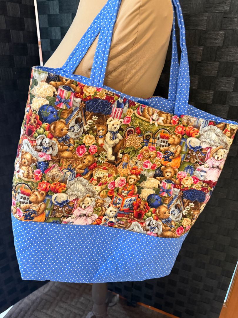 Extra Large Quilted Bag Bear Theme Handmade by Kelly Hand Bags, Extra Large