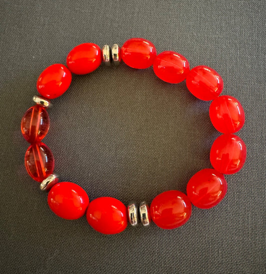 Red big bead stretchy bracelet