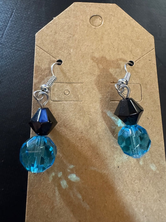 Blue purple bead dangle earrings