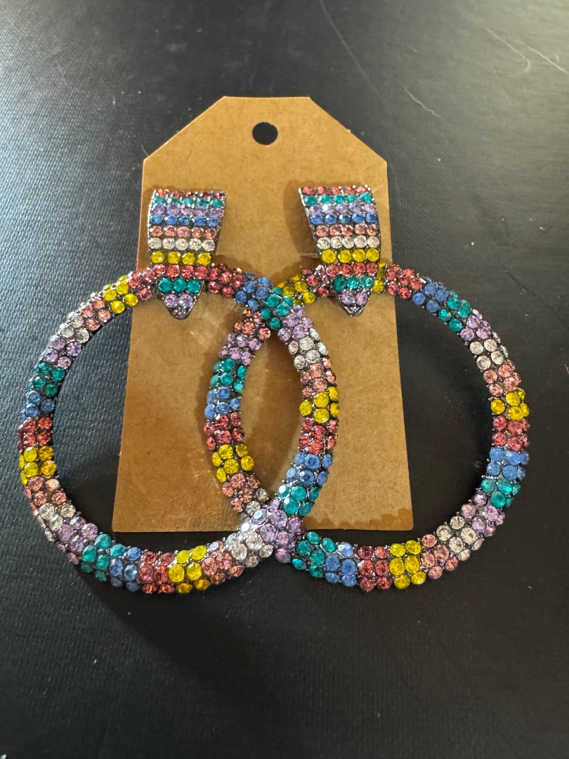 Multi color rhine circle stud statement earrings