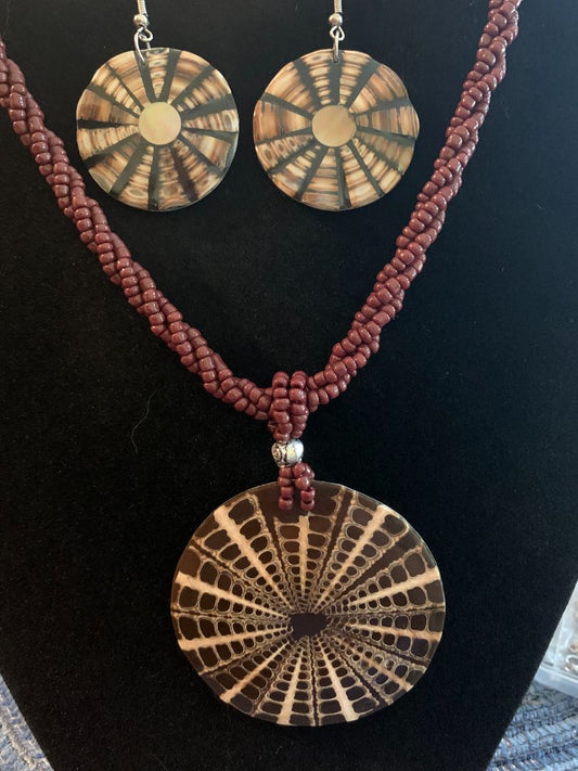 brown  cone shell beaded necklace and earring set