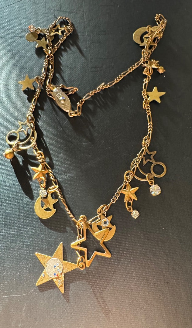 Brass stars moon necklace