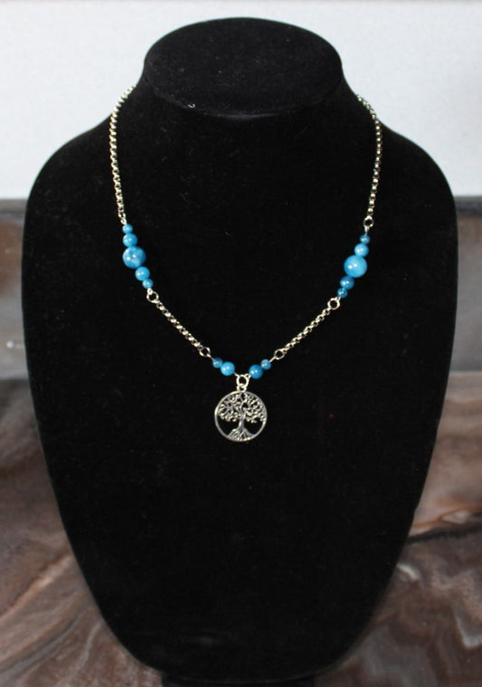 Designs by Raven Tree of Life Necklace with Blue Beads