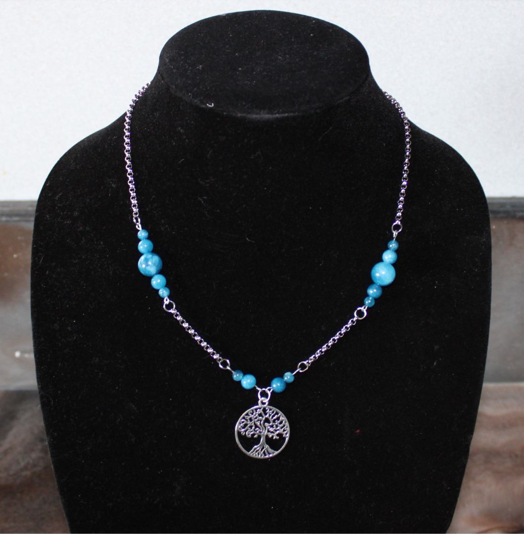 Designs by Raven Tree of Life Necklace with Blue Beads