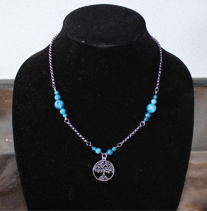 Designs by Raven Tree of Life Necklace with Blue Beads
