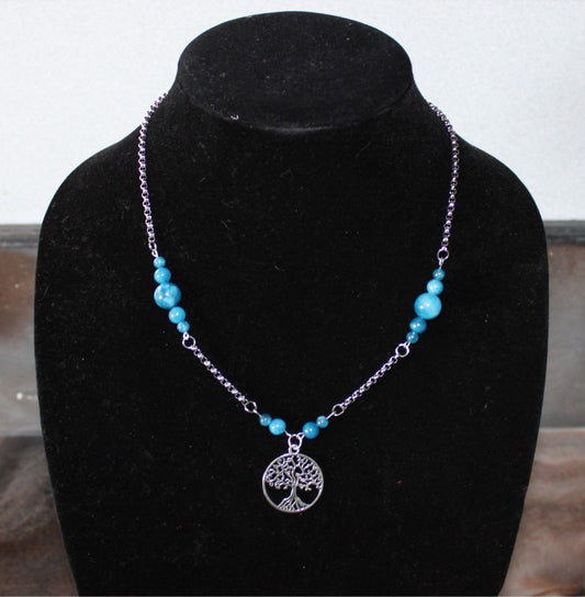 Designs by Raven Tree of Life Necklace with Blue Beads