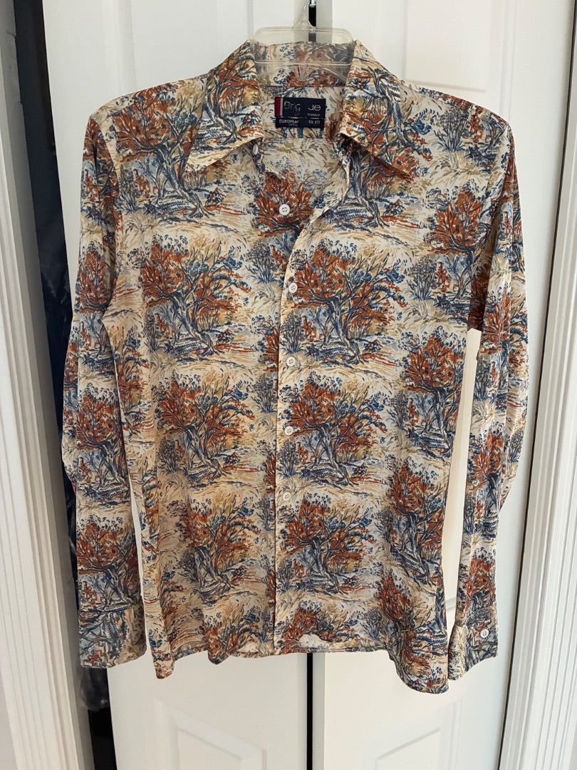 Vintage 70s novelty tree print shirt
