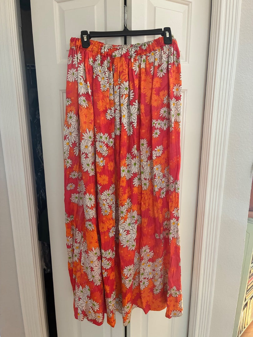 Vintage orange/pink floral maxi skirt, XL