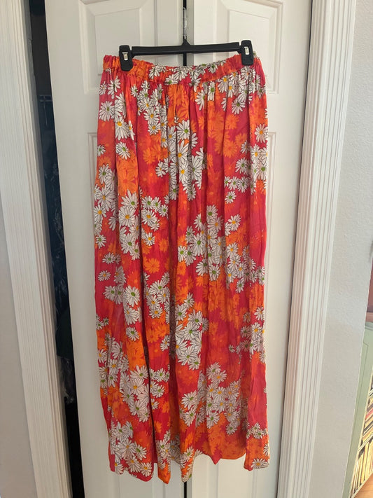 Vintage orange/pink floral maxi skirt, XL