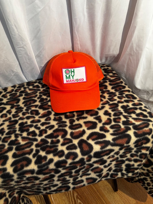 Oh My Mahjong Orange Trucker Hat