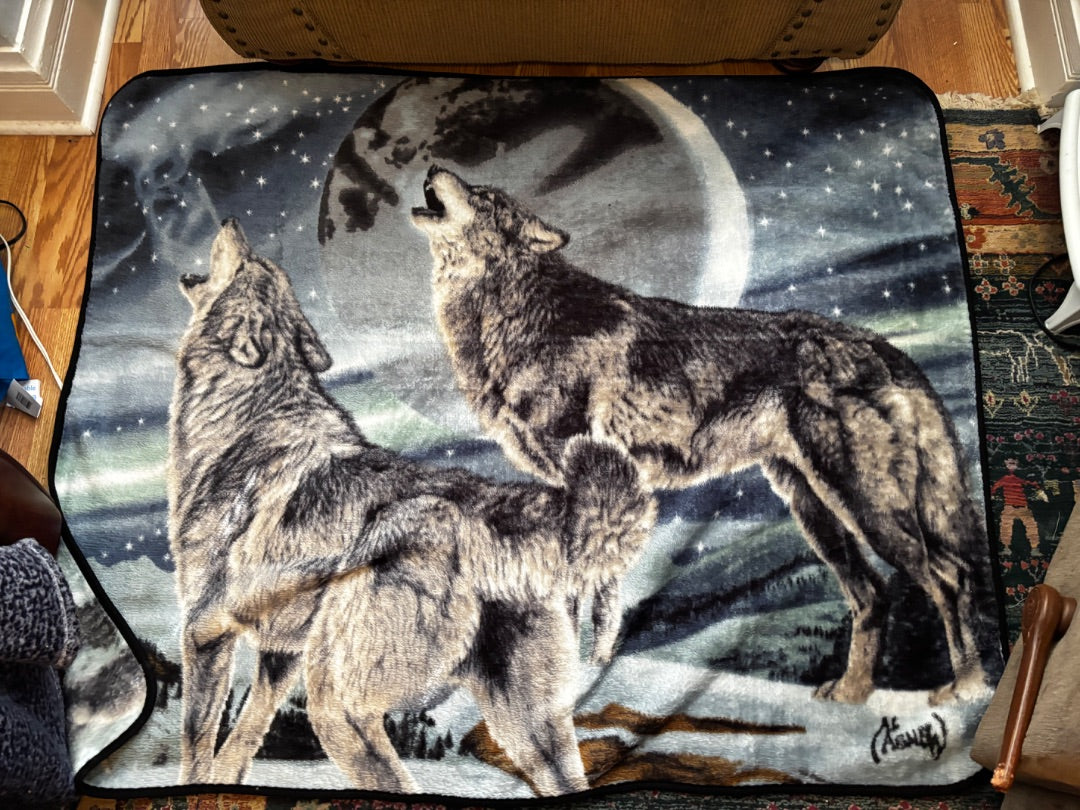 Wolves  Vintage wolf moon blanket