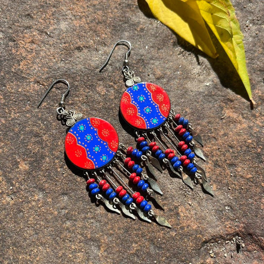 Silver, cobalt blue and bright red  Southwestern Handcrafted Earrings
