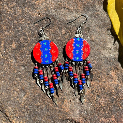 Silver, cobalt blue and bright red  Southwestern Handcrafted Earrings