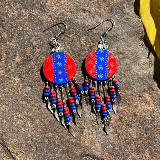 Silver, cobalt blue and bright red  Southwestern Handcrafted Earrings