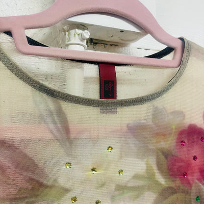 90s/00s "Just in Time" Floral Mesh Top, S/M