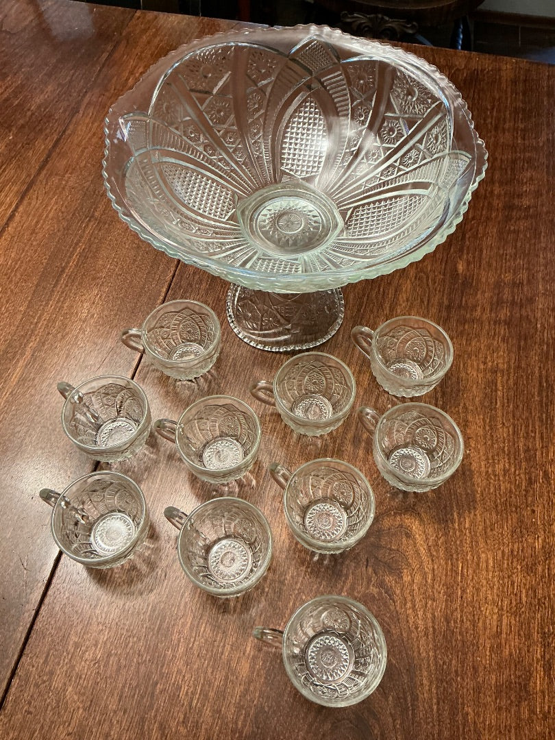 Clear glass Thatcher Glass Early American punch bowl set