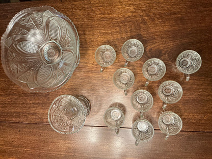 Clear glass Thatcher Glass Early American punch bowl set
