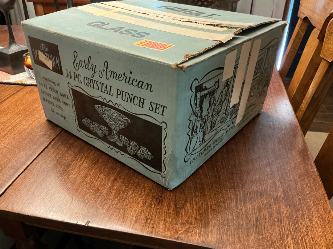 Clear glass Thatcher Glass Early American punch bowl set