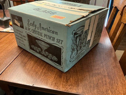 Clear glass Thatcher Glass Early American punch bowl set