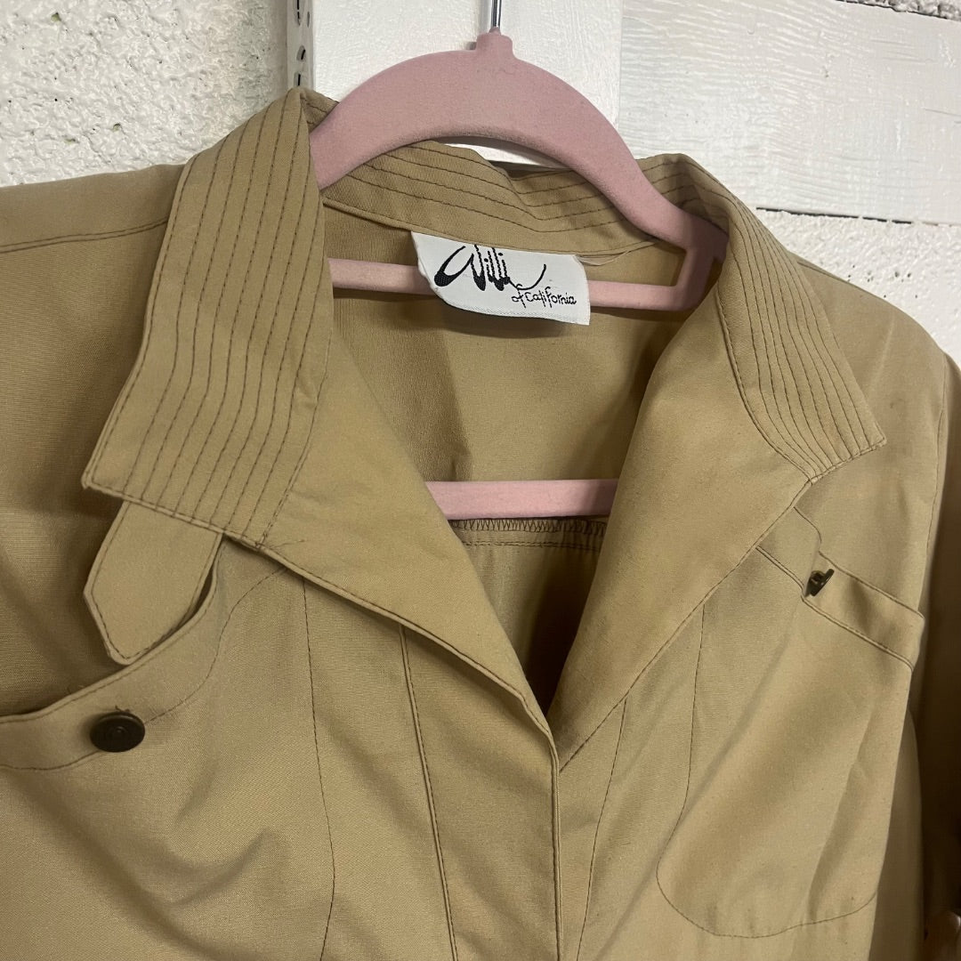 70s Military Style Shirt Dress, S/M