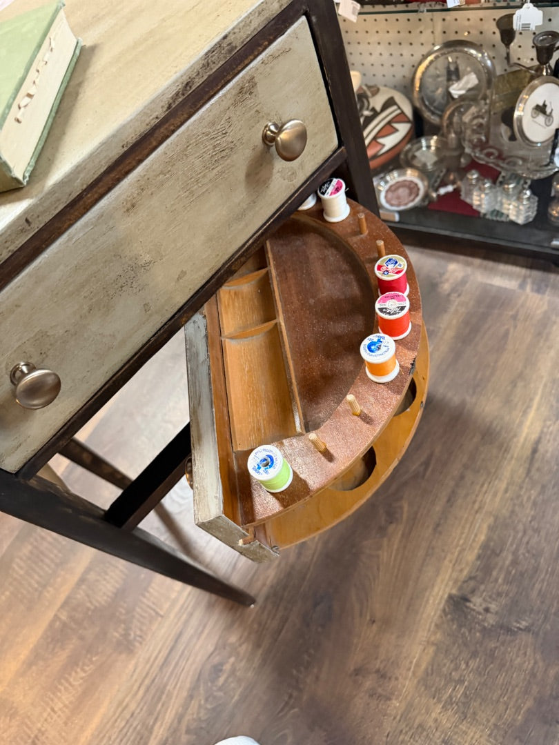 Dark wood with khaki Mid-century Sewing stand
