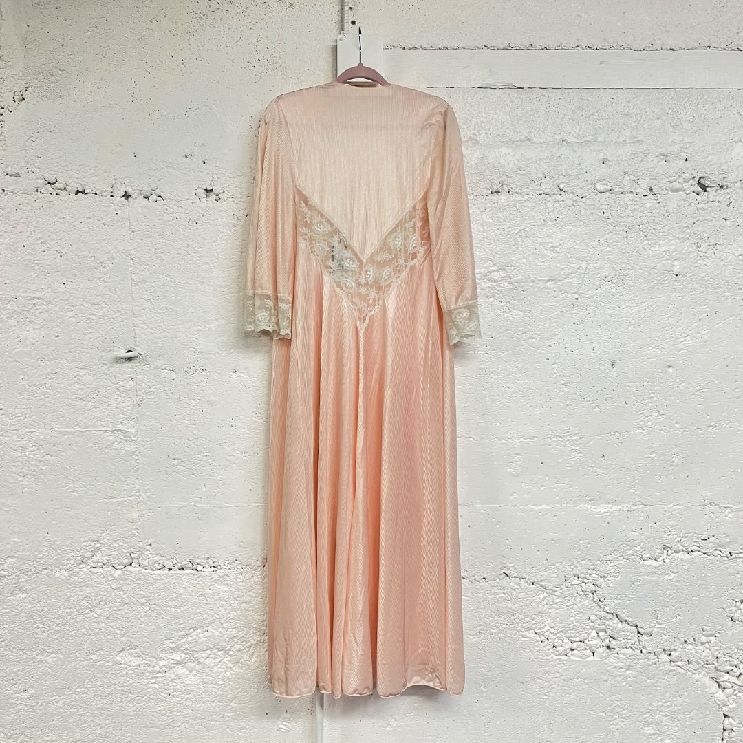 70s Pink Lacy Nightgown + Robe, S