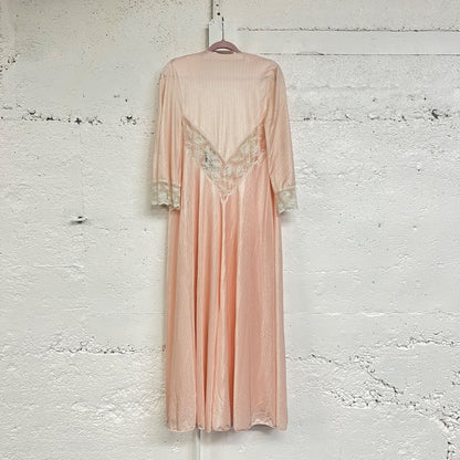 70s Pink Lacy Nightgown + Robe, S
