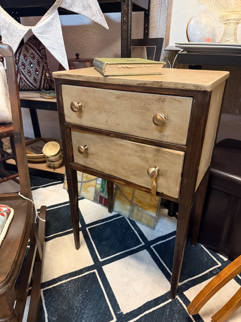 Dark wood with khaki Mid-century Sewing stand