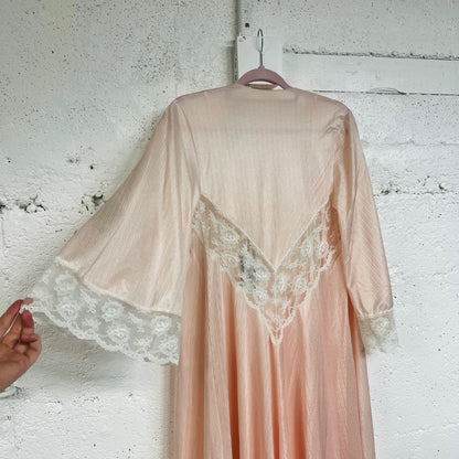 70s Pink Lacy Nightgown + Robe, S