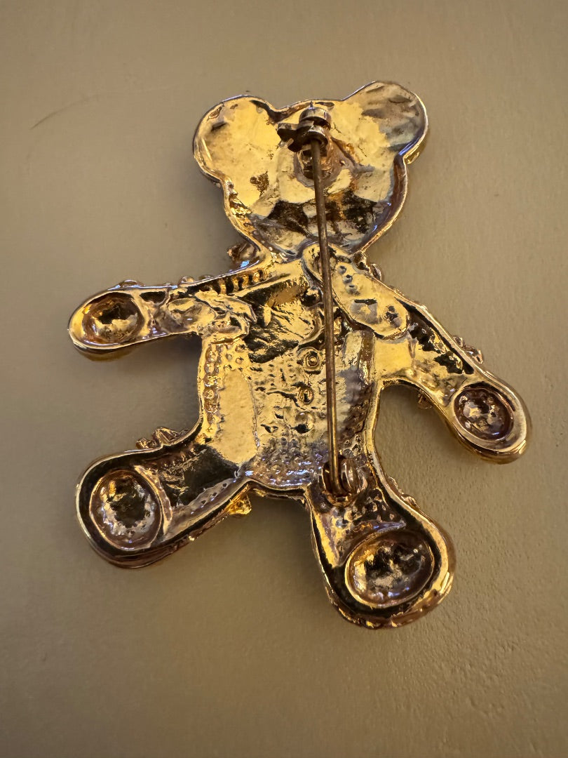 Teddybear gold and silver tone brooch
