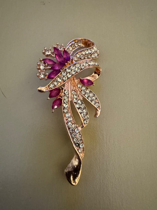 Pink clear goldtone bouquet brooch