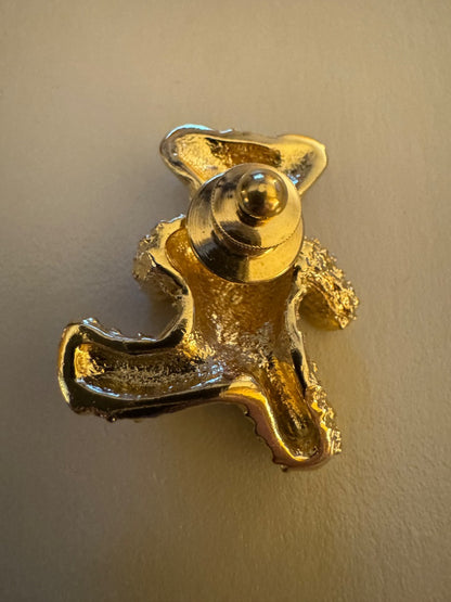 Goldtone teddy bear w/red bow push pin