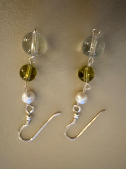 White/green dangle earrings