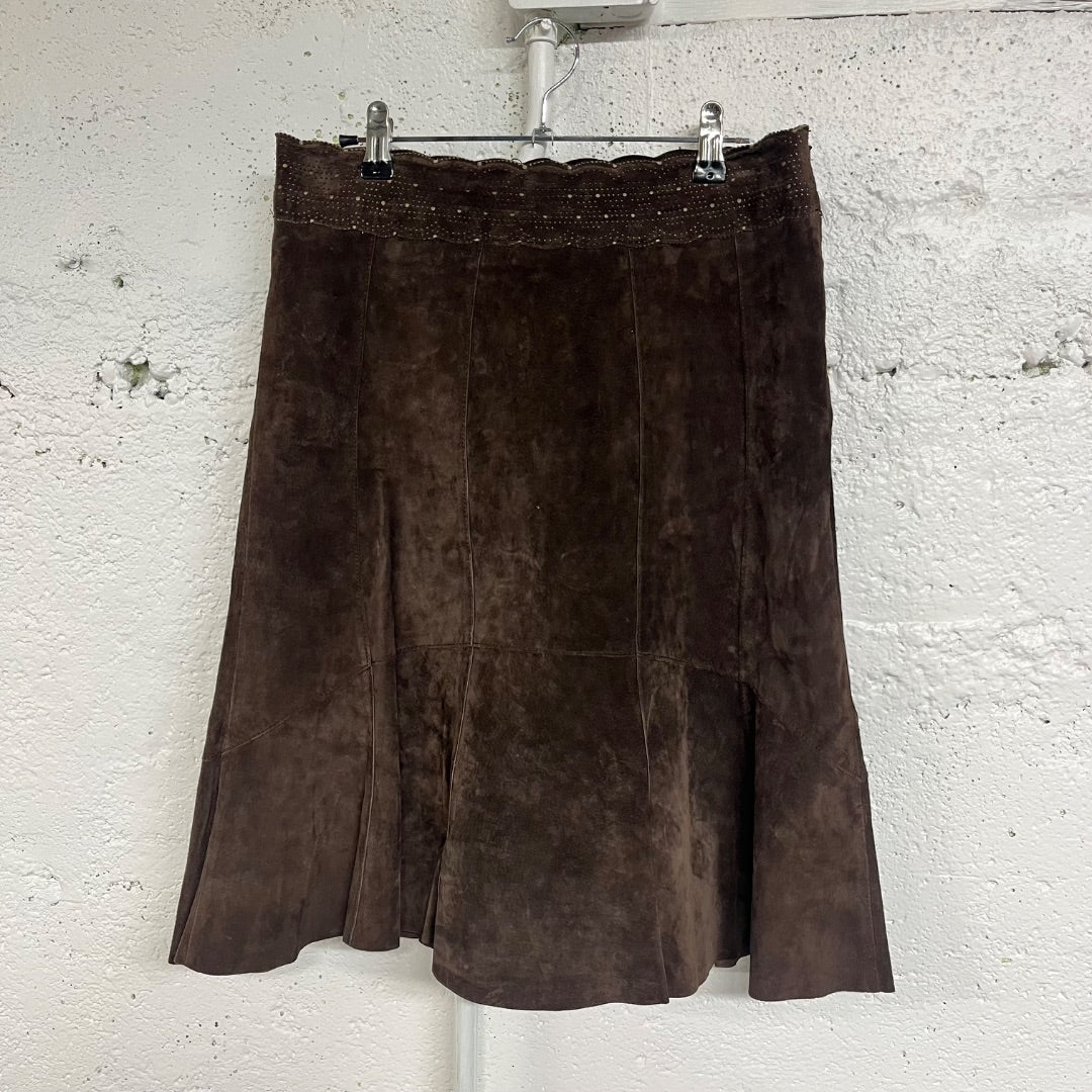 CAbi Suede Leather Kick Flare Skirt, 4/S