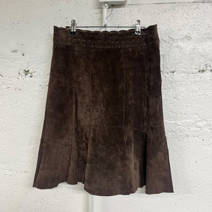 CAbi Suede Leather Kick Flare Skirt, 4/S