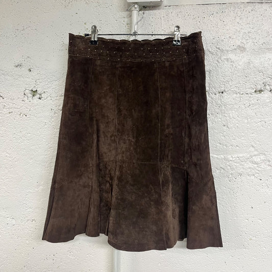 CAbi Suede Leather Kick Flare Skirt, 4/S