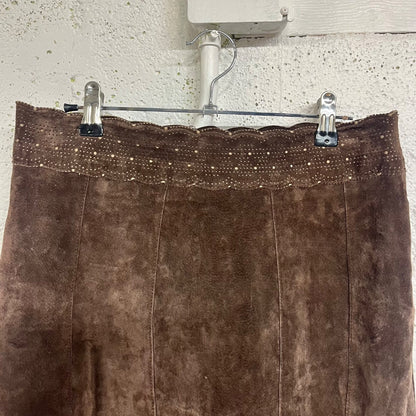 CAbi Suede Leather Kick Flare Skirt, 4/S