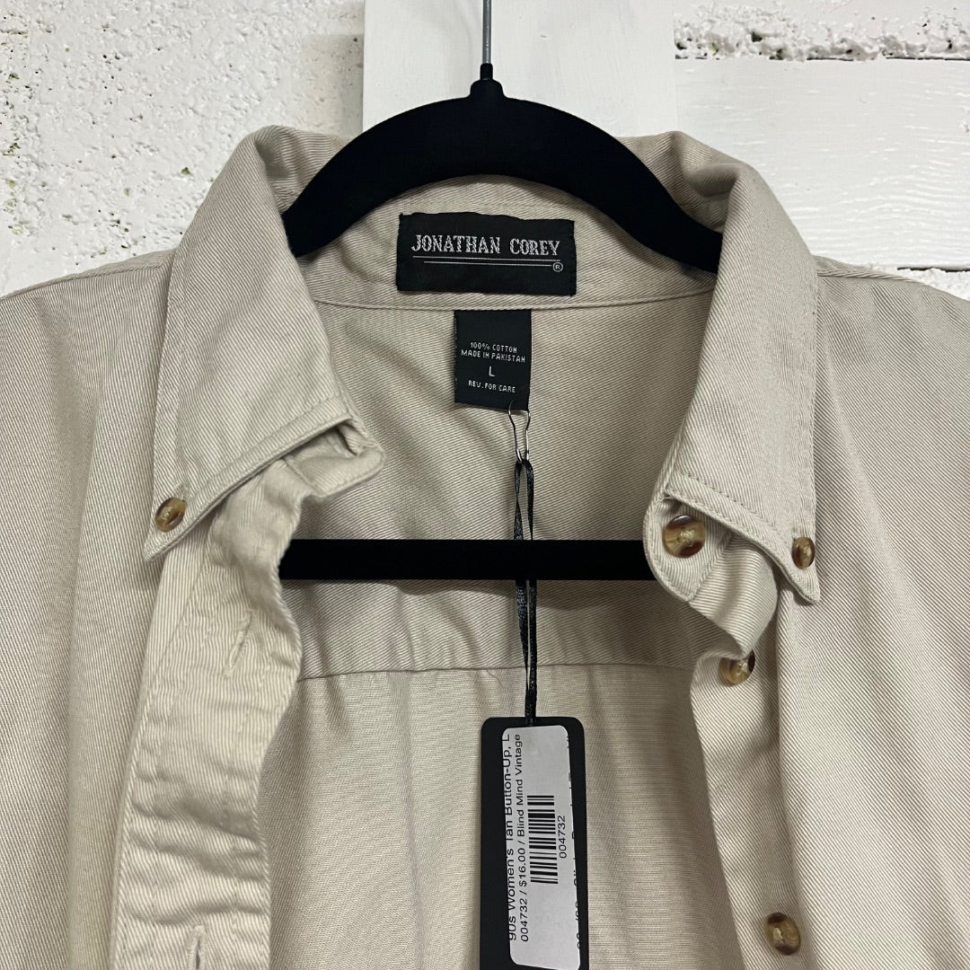 90s Women's Tan Button-Up, L