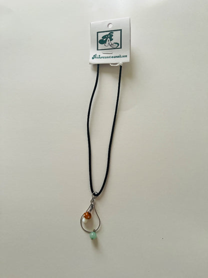 Adjustable Cord with Glass Mushroom dangling on tear drop with glass bead. Jewelry