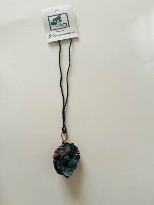 13" Black Cord, Quartz Crystal with Copper Wire Wrap. Jewelry