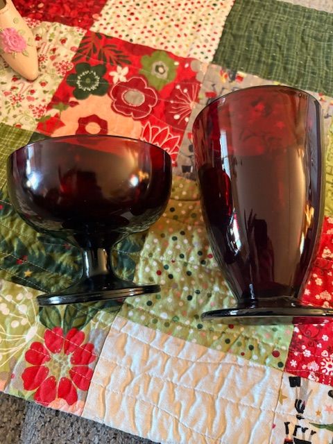 Pressed Ruby Glass Goblets - Set of 2