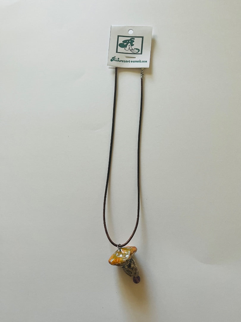 Adjustable Cord with Kiln Fired Ceramic Mushroom &amp; Glass Beads attached. Jewelry