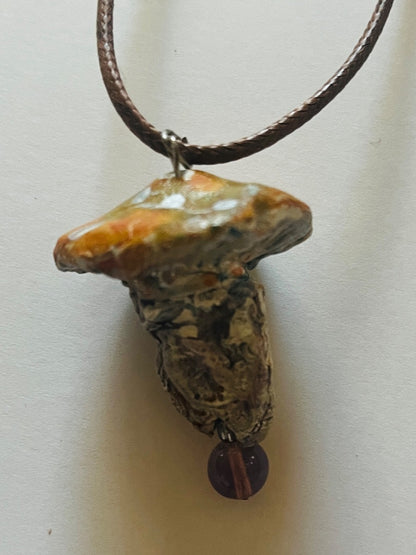 Adjustable Cord with Kiln Fired Ceramic Mushroom &amp; Glass Beads attached. Jewelry