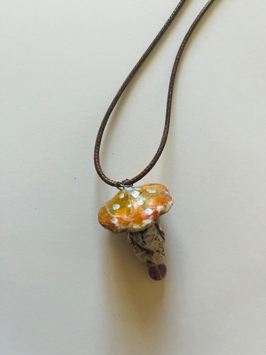 Adjustable Cord with Kiln Fired Ceramic Mushroom &amp; Glass Beads attached. Jewelry