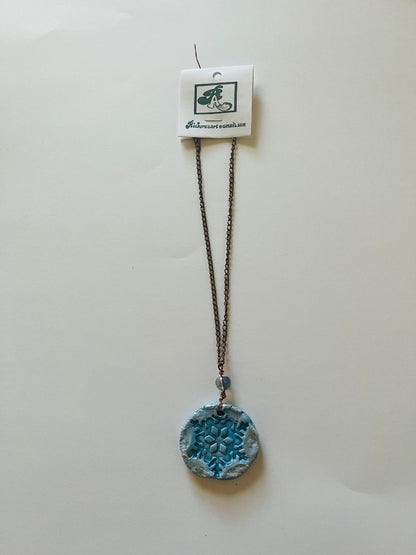 14" Chain, Glass Bead &amp; Kiln Fired Ceramic Snowflake.Jewelry